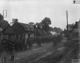 1st Batt Irish Guards marching on arrival in France 13th Aug 1915